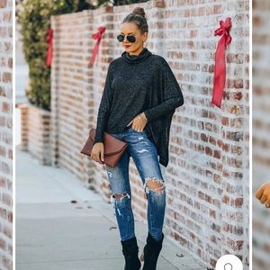 Mumu Turtleneck Knit Dolman Top - Heather Black